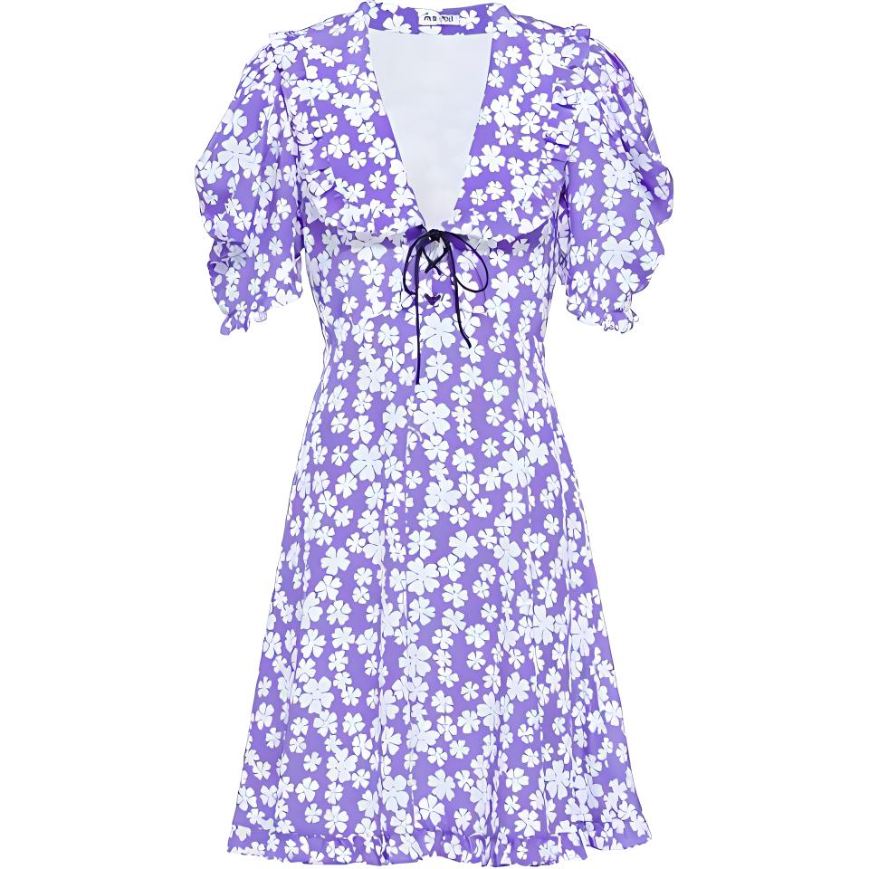 MIU MIU SS22 Short Sleeved Dress Women's Purple