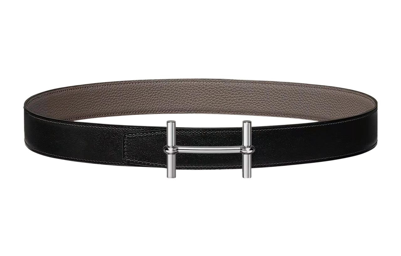 HERMES Togo Calfskin Double-Sided Leather Belt Leather Belts Women's Black/Tin Gray Width: 3.2cm