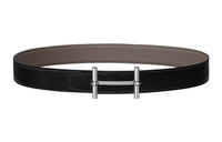 HERMES Togo Calfskin Double-Sided Leather Belt Leather Belts Women's Black/Tin Gray Width: 3.2cm