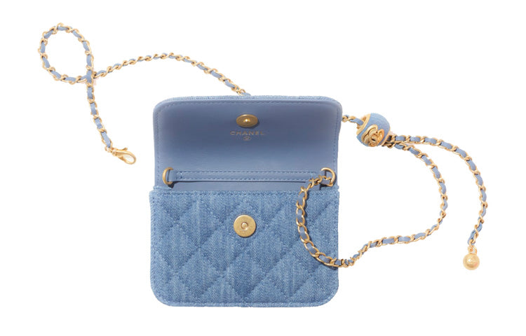 CHANEL Velour Chain Bag Shoulder Bag Crossbody Bag Regular Women's Denim Blue