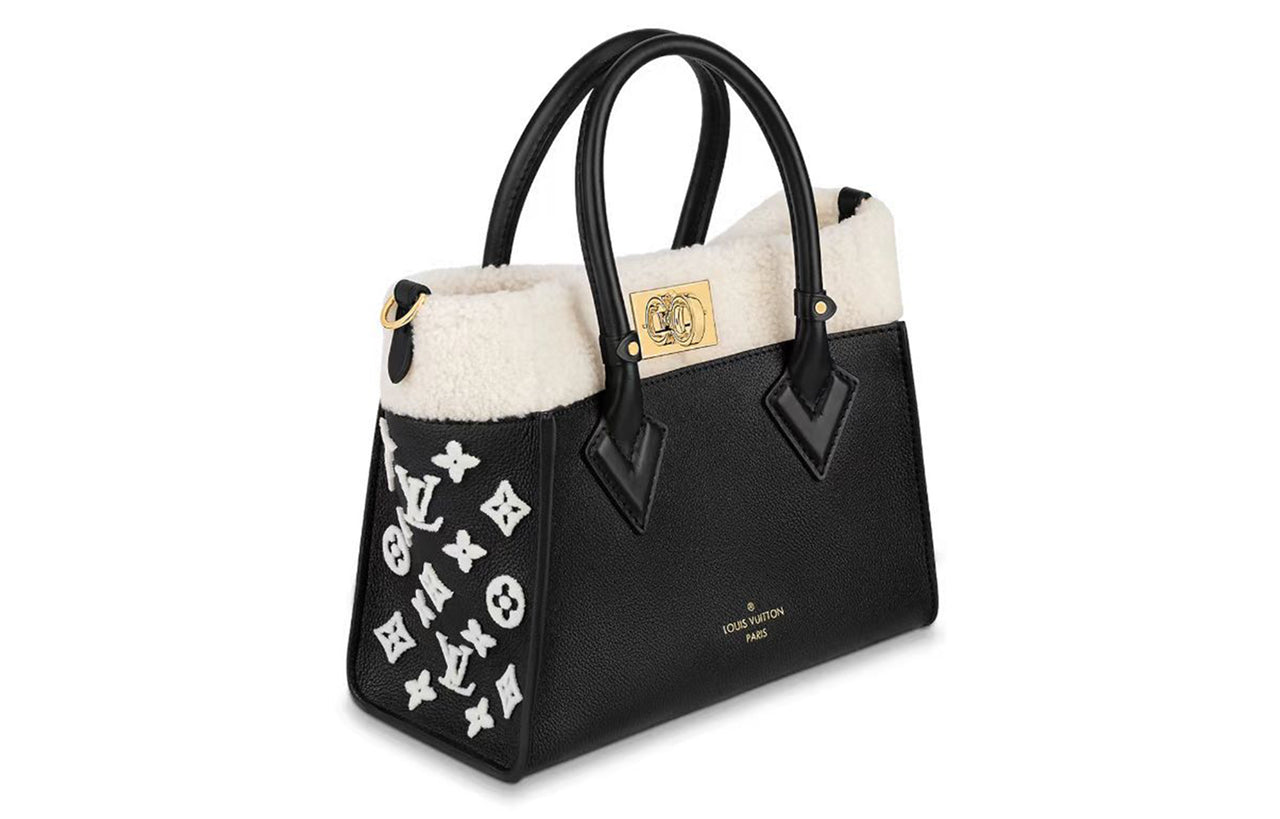 LOUIS VUITTON On My Side Shearling Patchwork Cow Leather Shoulder Bag Crossbody Bag Handbag Small Size Women's Black