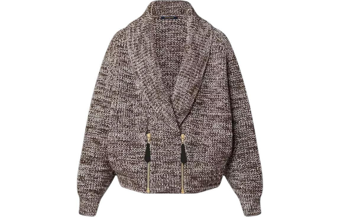 LOUIS VUITTON Zip-Up Shawl Collar Cardigan Knitwear Women's Brown