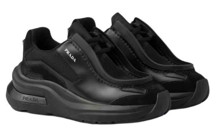 PRADA Systeme Brushed Leather Sneaker 'Black'