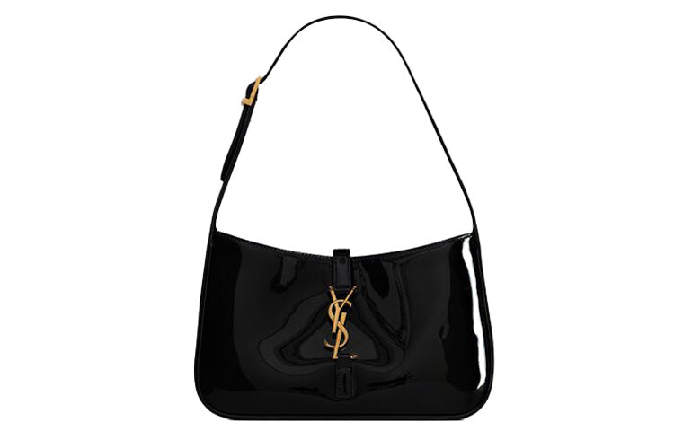 SAINT LAURENT LE5A7 Patent Leather, Cow Leather Shoulder Bag, Hobo Bag, Handbag, Shoulder Bag Women's Black