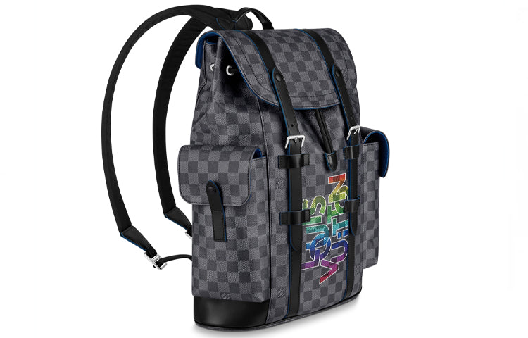 LOUIS VUITTON CHRISTOPHER Cow Leather Backpack Small Size Men's Black/Gray