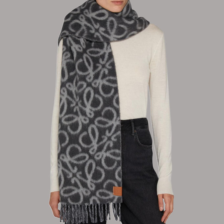 LOEWE Wool Knit Scarves Women's Gray