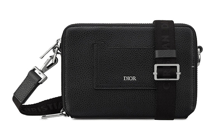 DIOR Grained Calfskin Clutches Crossbody Bag Shoulder Bag Men's Black