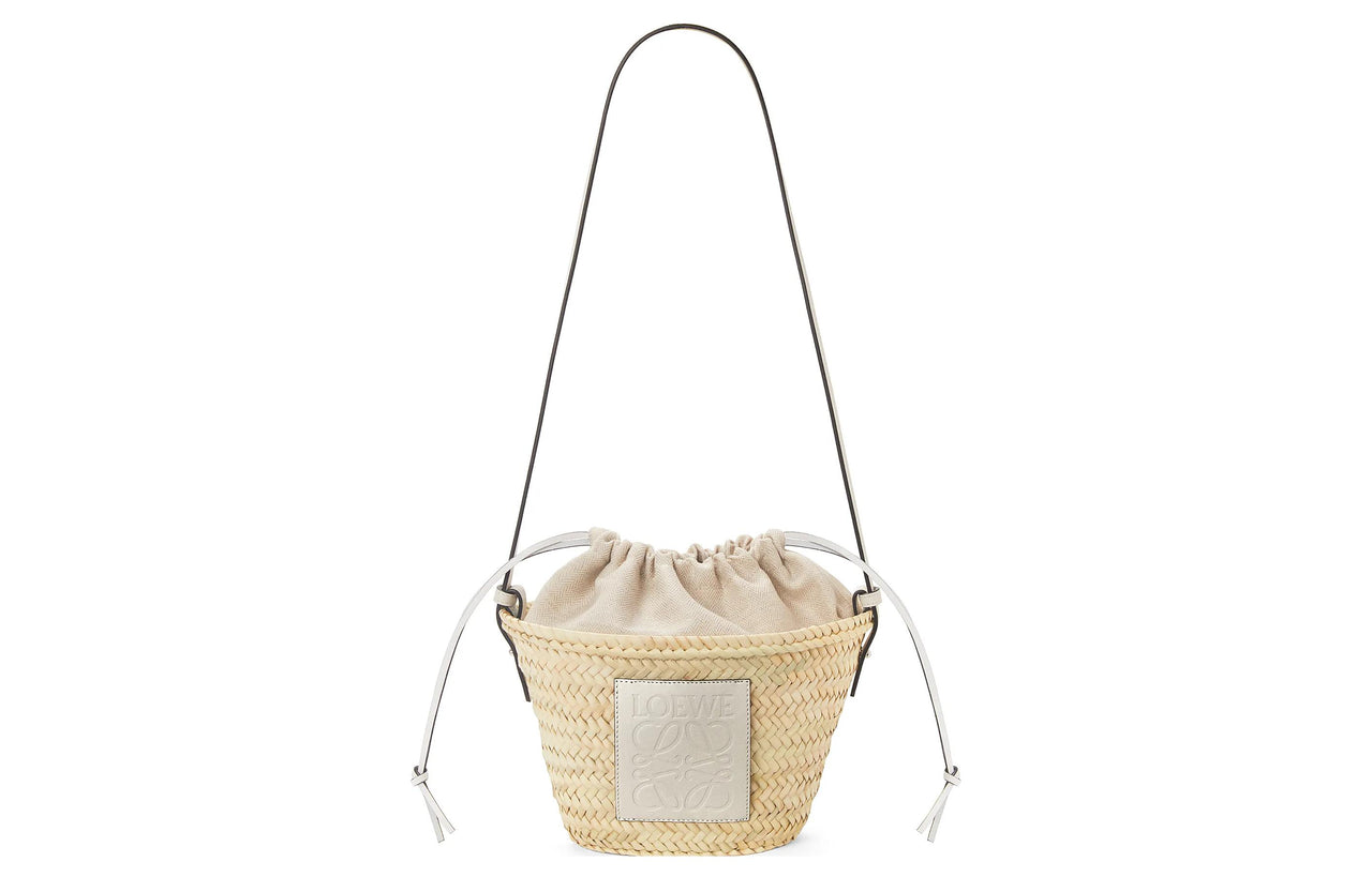 LOEWE Palm Leaf Cow Leather Patchwork Bucket Bags Crossbody Bag Shoulder Bag Women's Natural/White