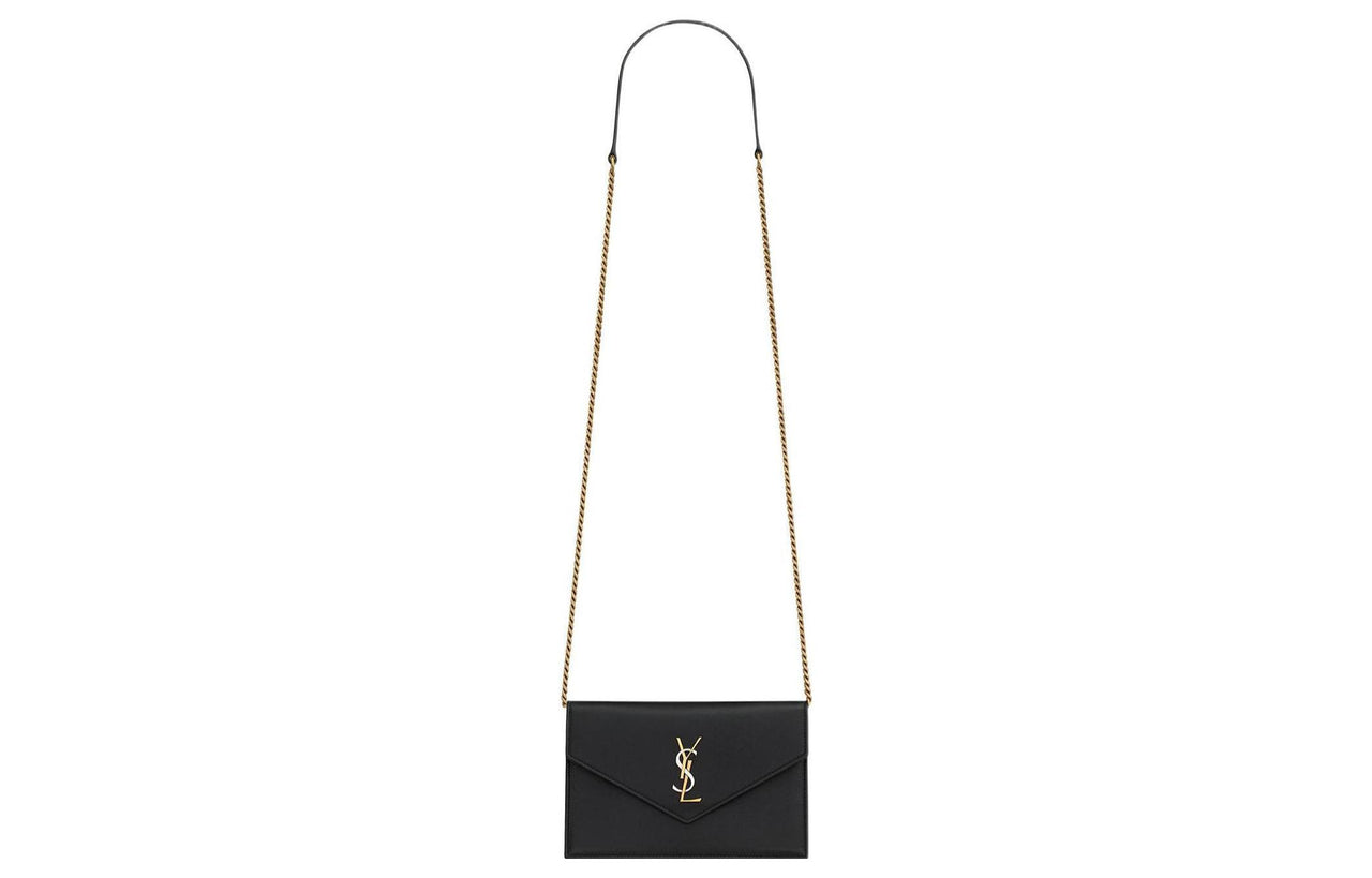 SAINT LAURENT Smooth Leather Envelope Bag, Wallet, Crossbody Bag, Shoulder Bag Women's Black
