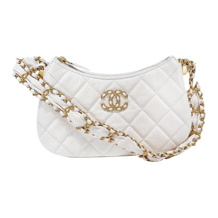CHANEL Cow Leather Shoulder Bag Hobo Bag Handbag Shoulder Bag Women's White
