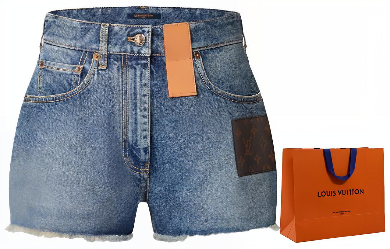 LOUIS VUITTON Frayed Hem Denim Mini Shorts