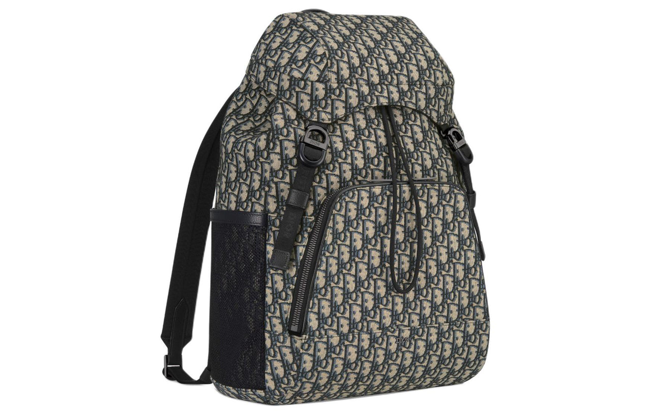 DIOR Oblique Printed Fabric Backpack Men's Beige & Black