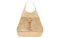 SAINT LAURENT Raffia Fiber & Calfskin & Brass Handbag Extra Large Women's Natural Gold & Palm Gold
