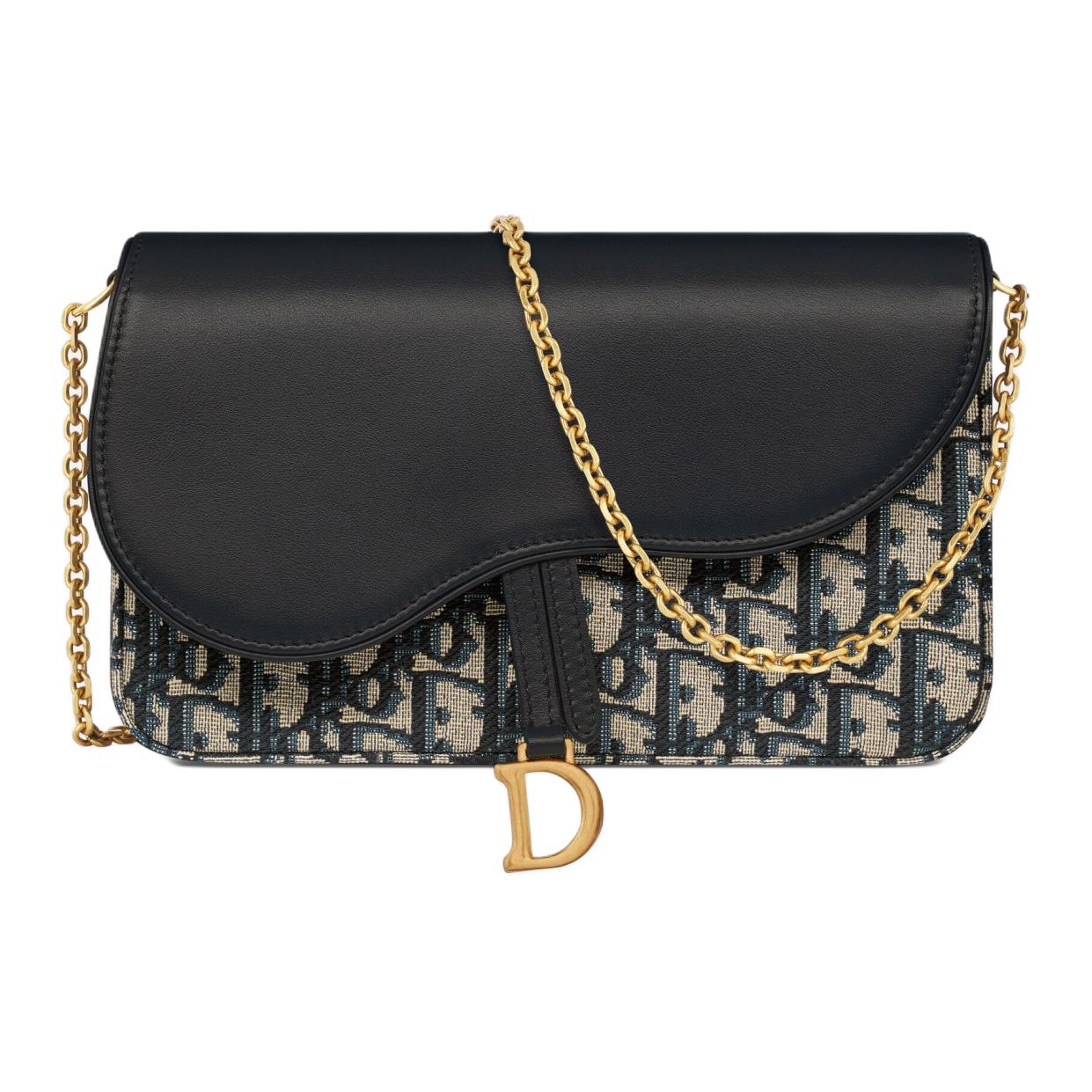 DIOR Oblique Printed Fabric Patchwork With Smooth Cow Leather Shoulder Bag Crossbody Bag Women's Blue