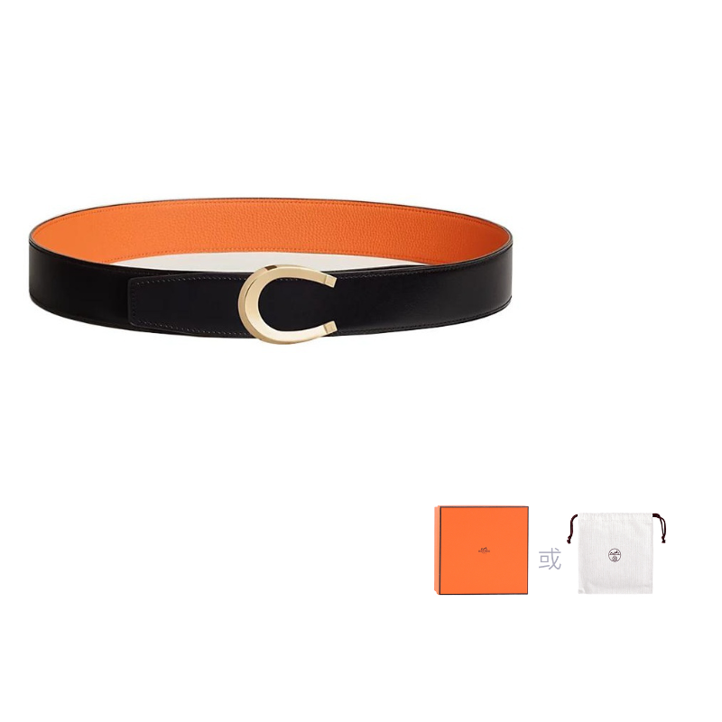 HERMES Togo Calfskin Leather Belts Men's Black Width: 3.8CM