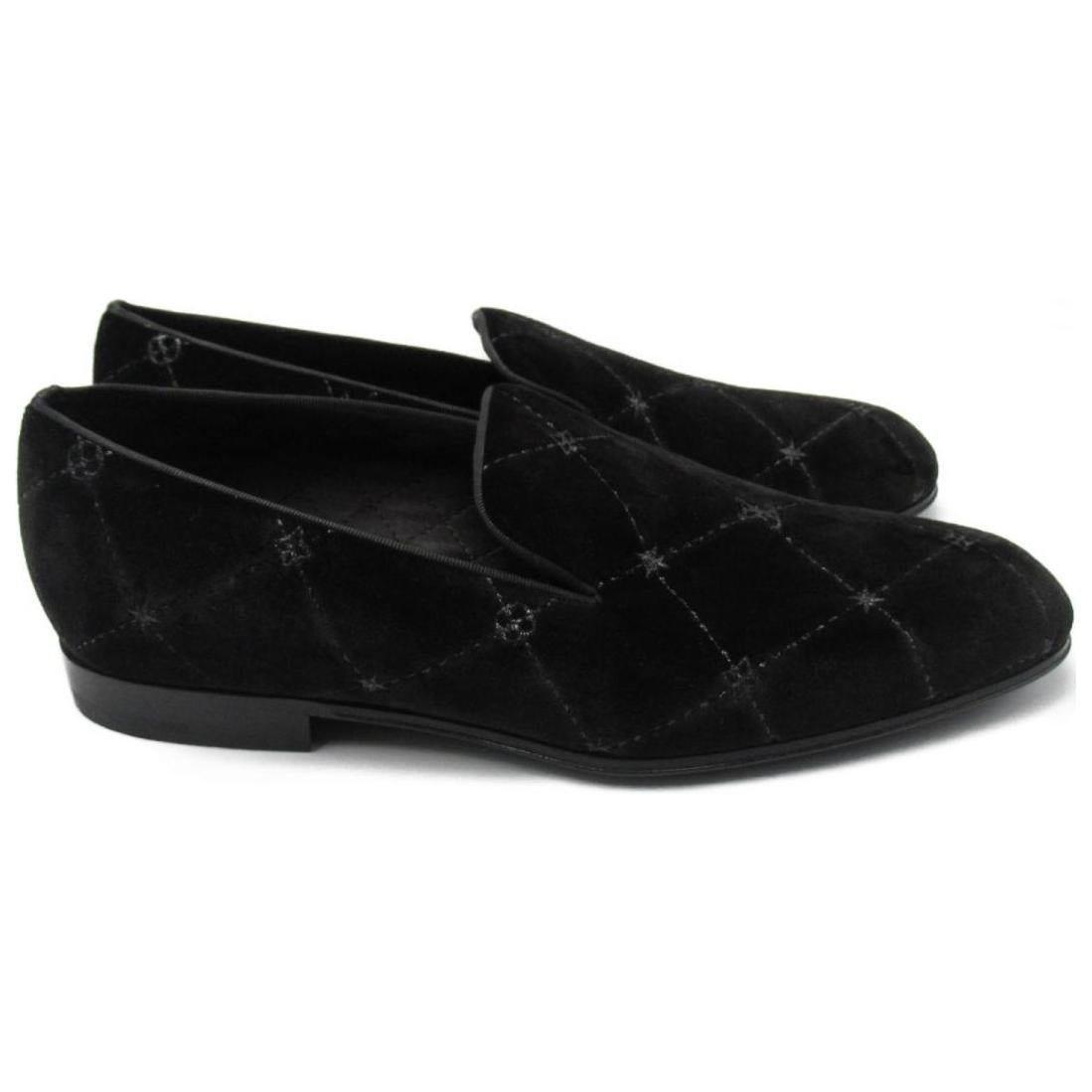 LOUIS VUITTON Auteuil Velvet Loafers 'Black With Silver Logo Lines' Women's