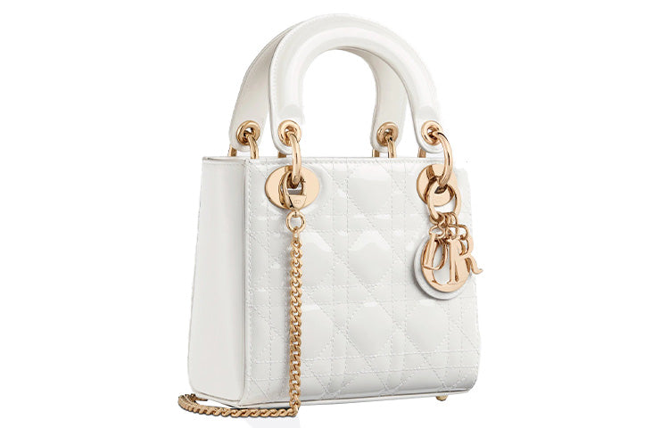 DIOR Patent Leather, Cow Leather Handbag, Shoulder Bag, Crossbody Bag Mini Women's Milk White