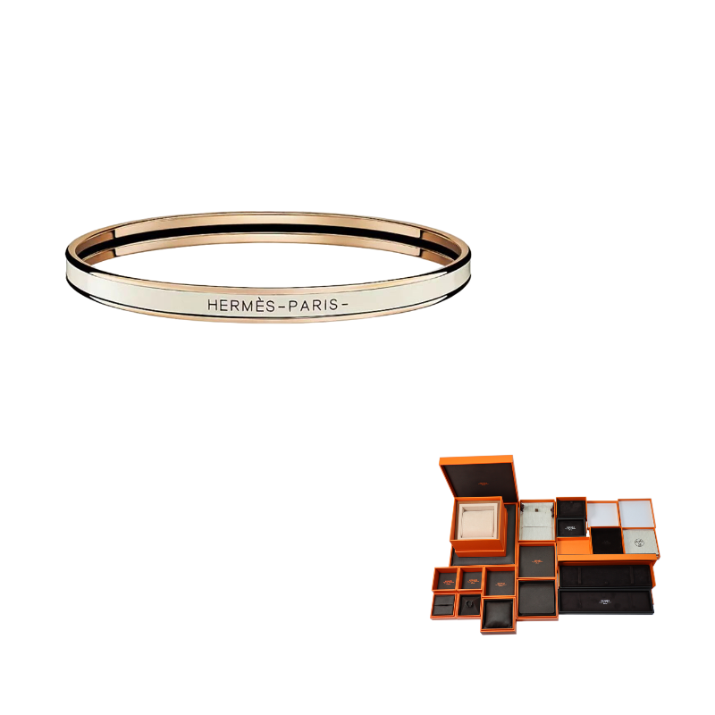 HERMES Rose Gold Plated Bangles Women's Cream White