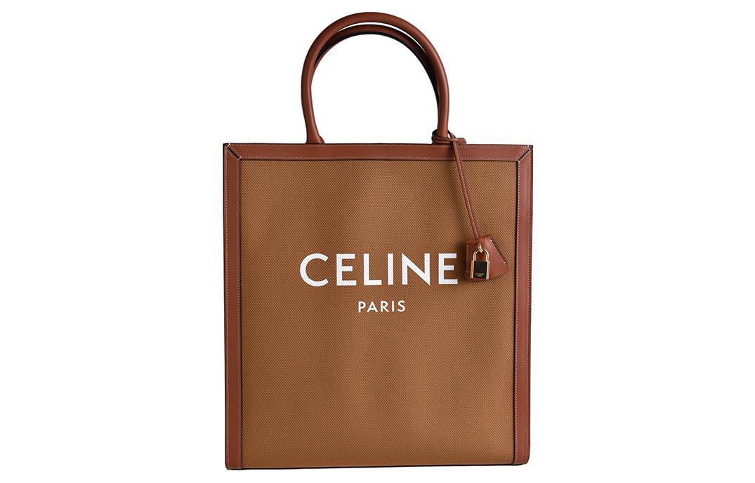 CELINE Canvas With Leather Tote Bag, Shopping Bag, Canvas Bag, Handbag Women's Brown