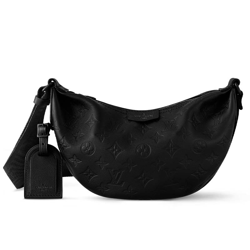 LOUIS VUITTON Monogram Shadow Embossed Cow Leather Crossbody Bag Shoulder Bag Small Size Men's Black