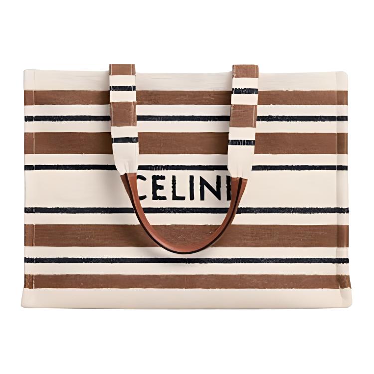 CELINE Fabric Handbag Tubas Women's Brown & White