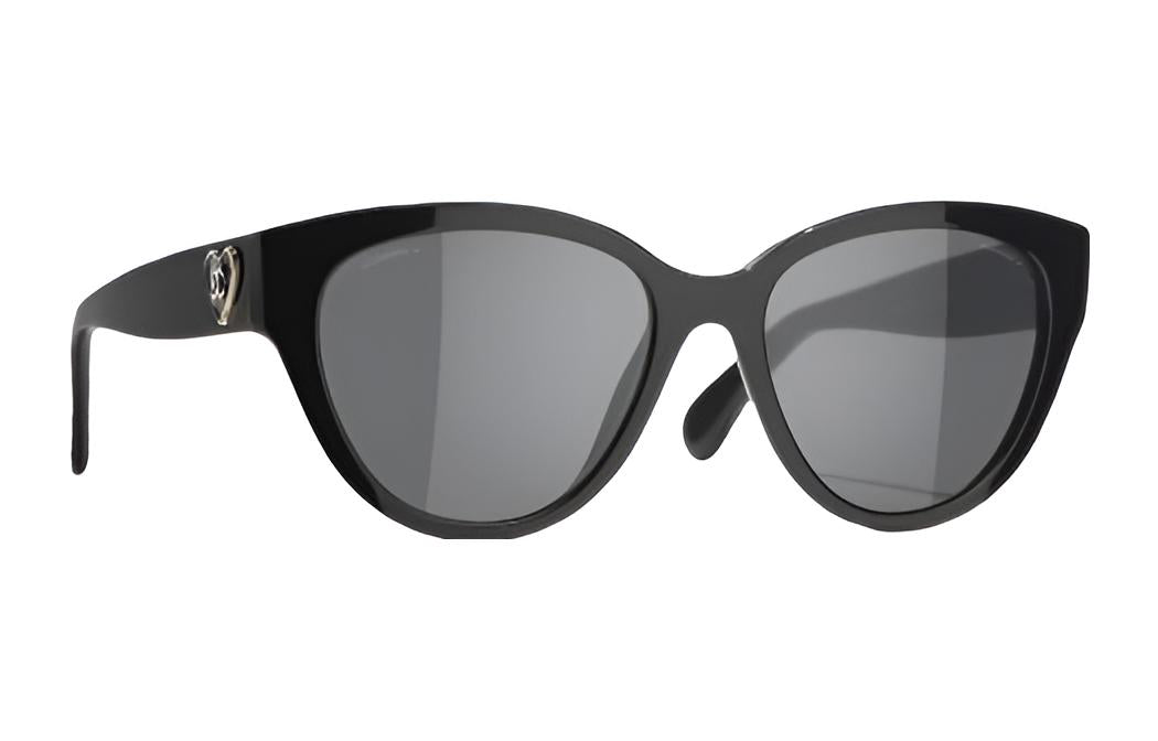 CHANEL Plate Frame Cat Eye Sunglasses Women's Black