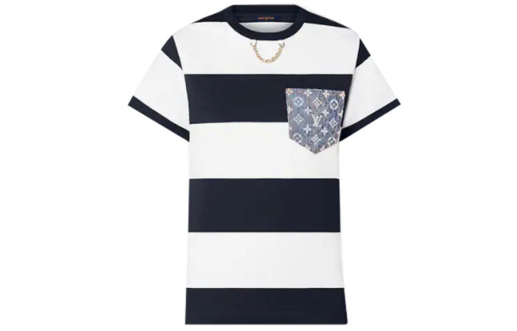 LOUIS VUITTON Striped Monogram Pocket T-Shirt