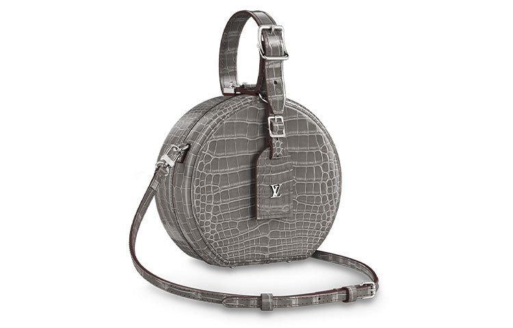 LOUIS VUITTON Petite Boite Chapeau Polished Crocodile Leather Round Bag Shoulder Bag Crossbody Bag Handbag Women's Gray