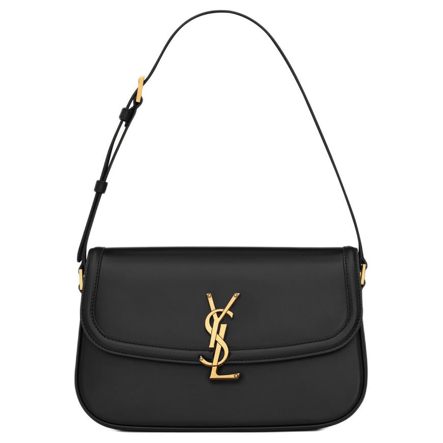 SAINT LAURENT SOLFERINO Cow Leather Shoulder Bag Medium Size Women's Black
