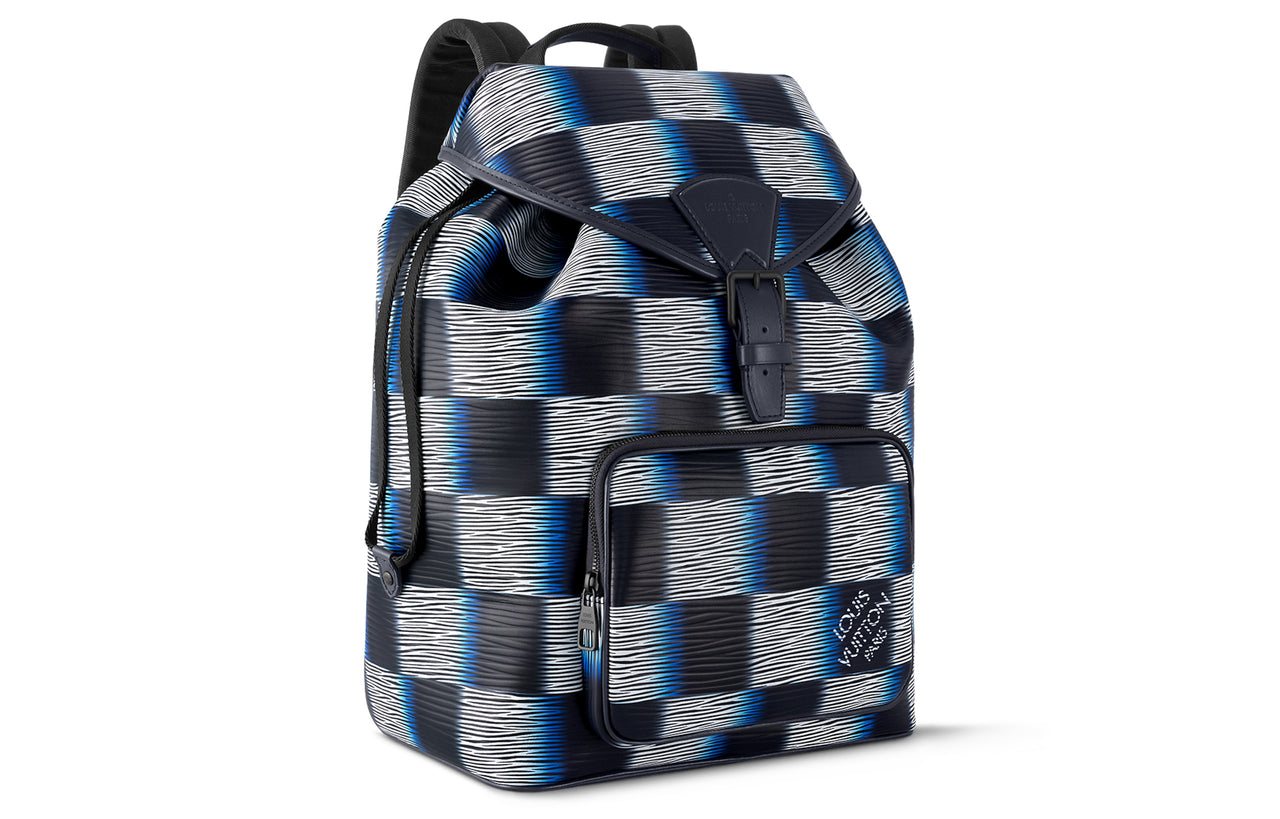 LOUIS VUITTON Montsouris Cow Leather Trim Backpack Regular Men's Blue Moon