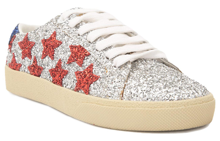 SAINT LAURENT Women's Court Low Top Stylish Skateboarding Shoes Women's Silver Blue