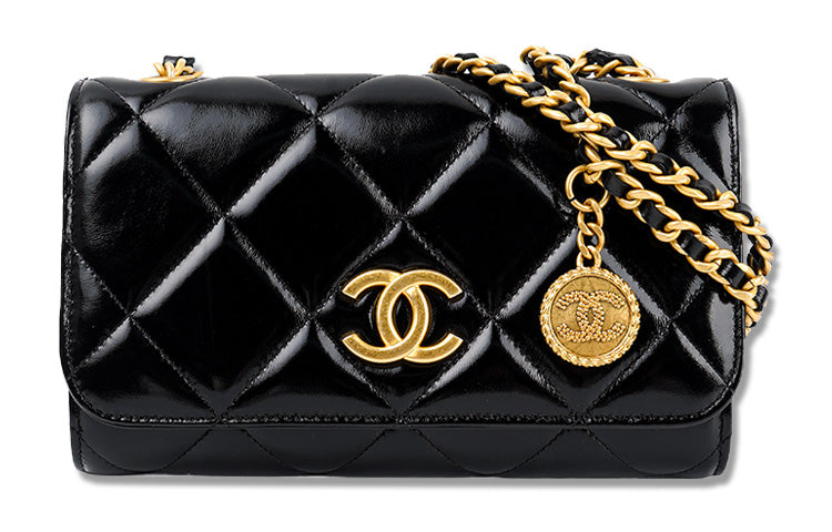 CHANEL WOC Cow Leather Flap Bag, Crossbody Bag, Shoulder Bag Women's Black