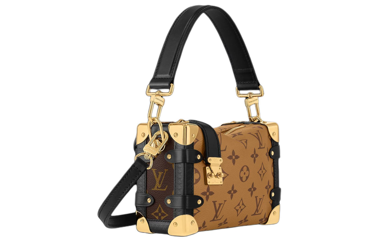 LOUIS VUITTON Trunk Canvas With Leather Soft Box Shoulder Bag, Crossbody Bag Unisex Black & Brown