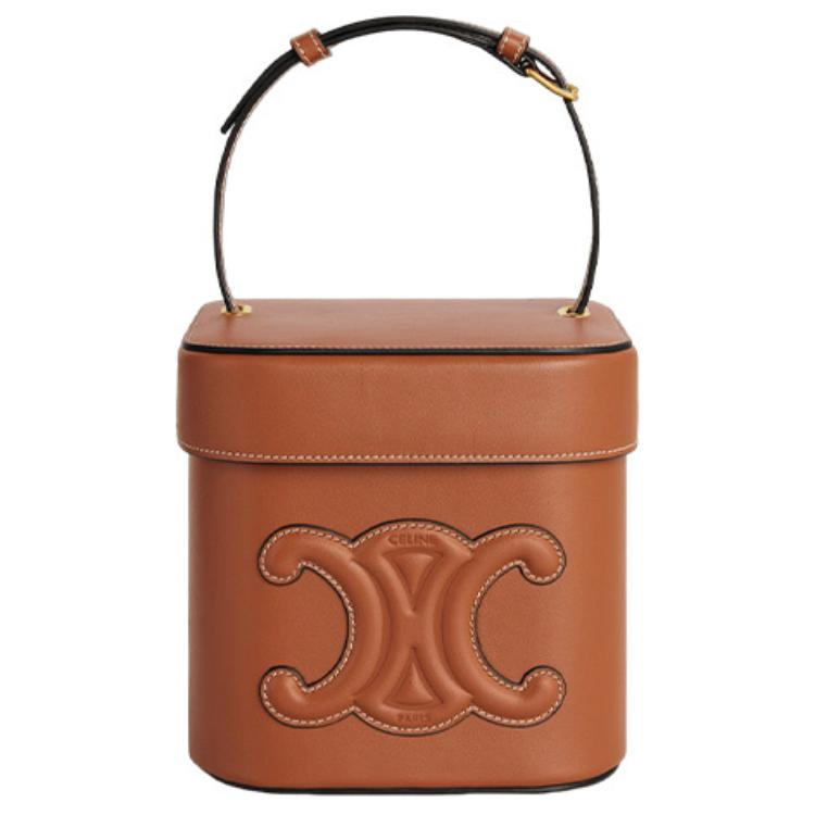 CELINE Cow Leather Box Bag, Crossbody Bag Medium Size Women's Tawny/Caramel