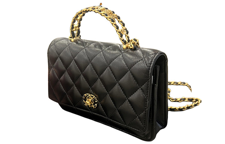 CHANEL WOC Sheepskin Handbag, Shoulder Bag, Crossbody Bag Small Size Women's Black
