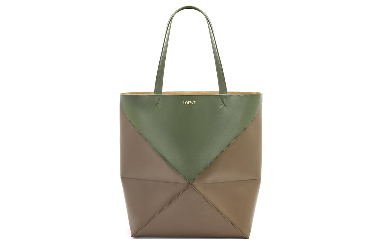 LOEWE Shiny Cow Leather One Shoulder Handbag Tubas Women's Brown Tea/Forest Green