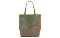 LOEWE Shiny Cow Leather One Shoulder Handbag Tubas Women's Brown Tea/Forest Green