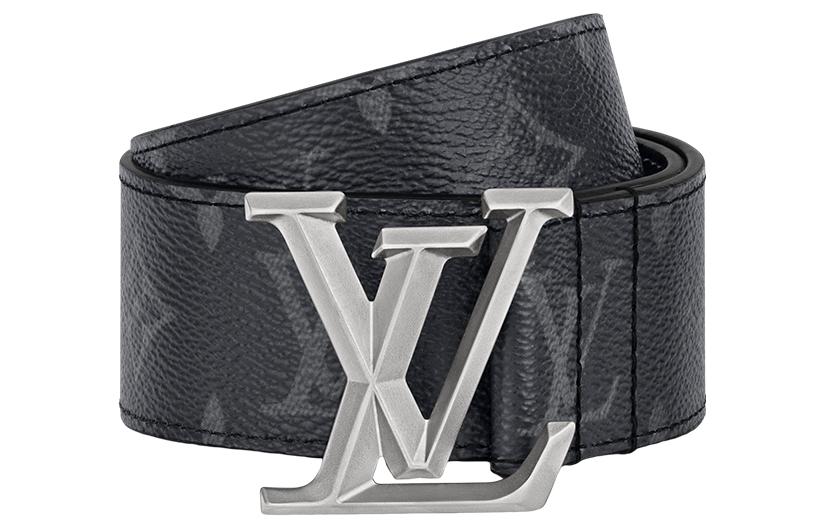 LOUIS VUITTON Cow Leather Leather Belts Men's Black Width: 4cm