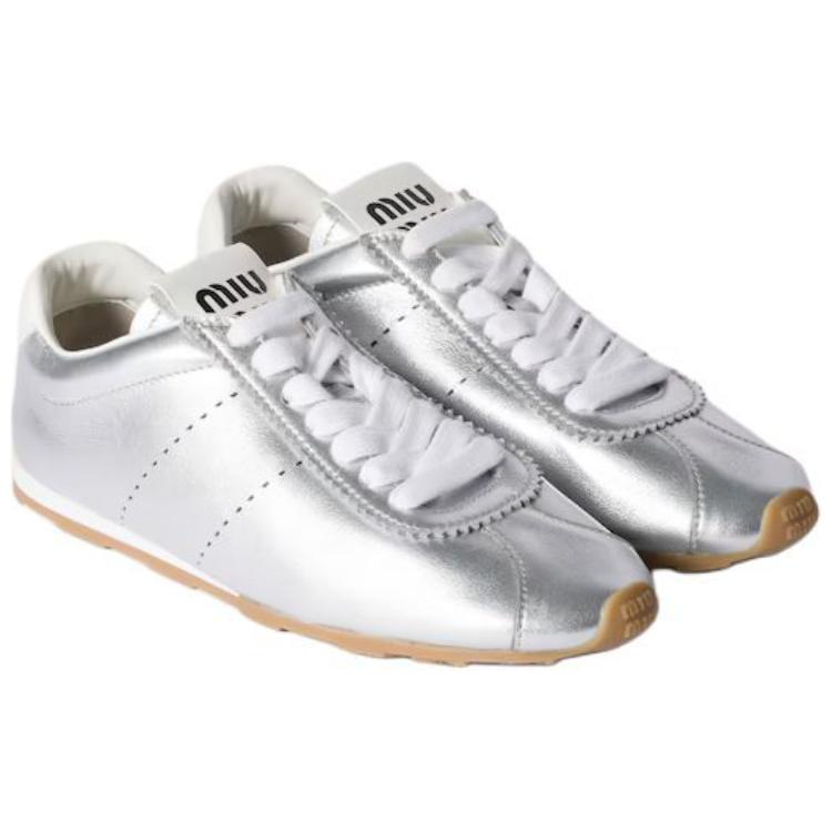 MIU MIU Mordore FW24 Holiday Collection Plume Low Top Casual Shoes Women's Silver