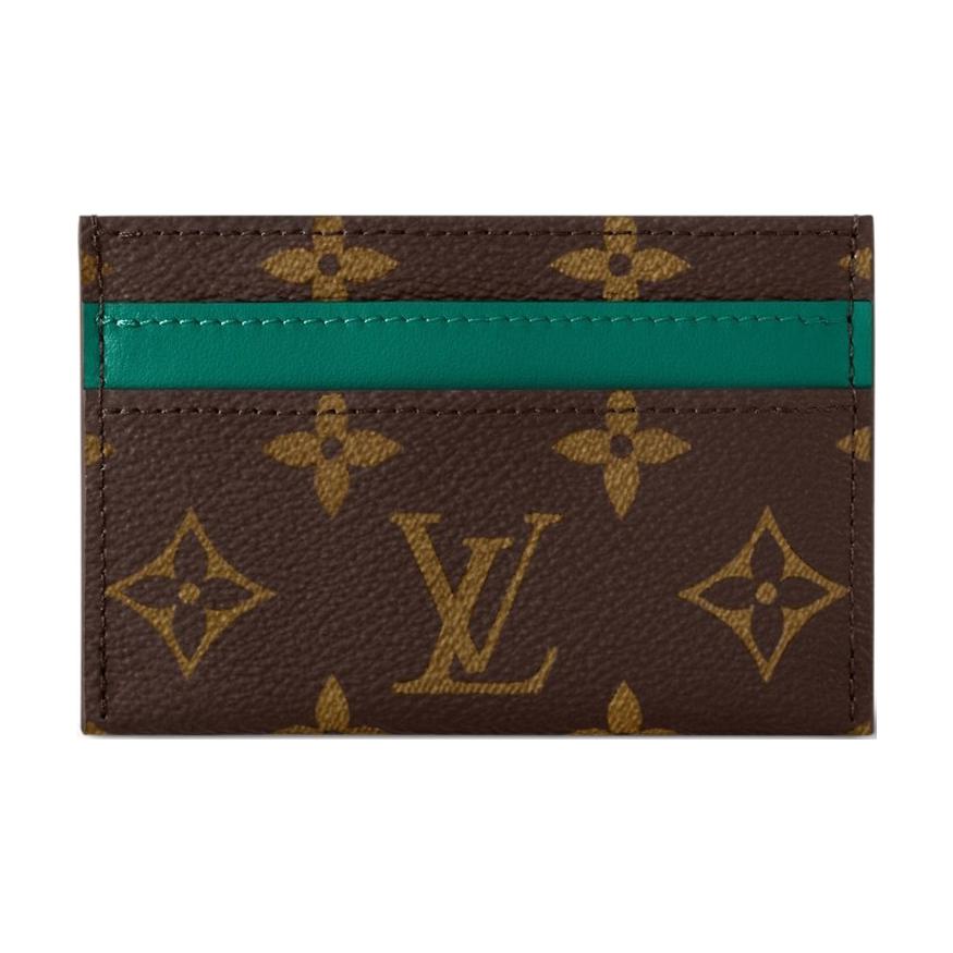 LOUIS VUITTON Leather Card Holder Unisex Green & Brown