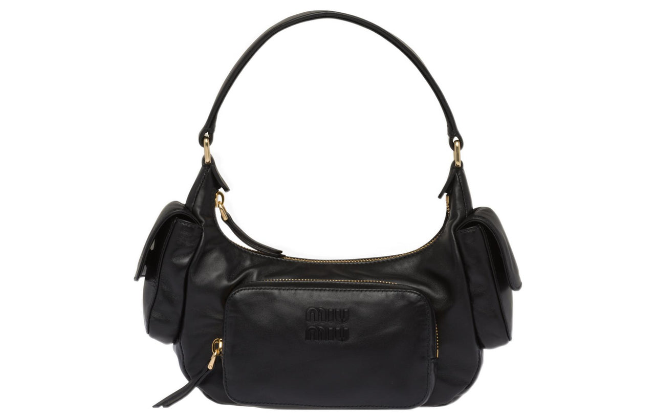 MIU MIU Soft Sheep Leather Biker Bag Shoulder Bag Handbag Women's Black