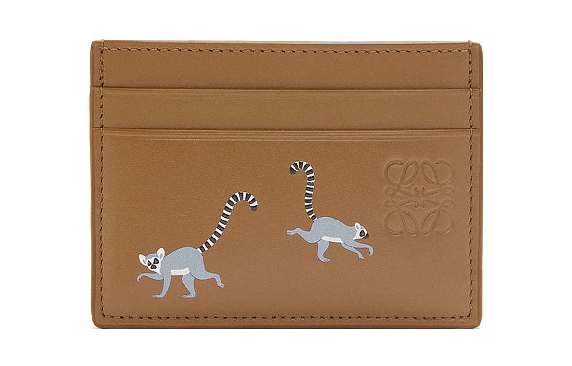 LOEWE Suna Fujita Collaboration Satin Cow Leather Card Holder Women's Oak Brown