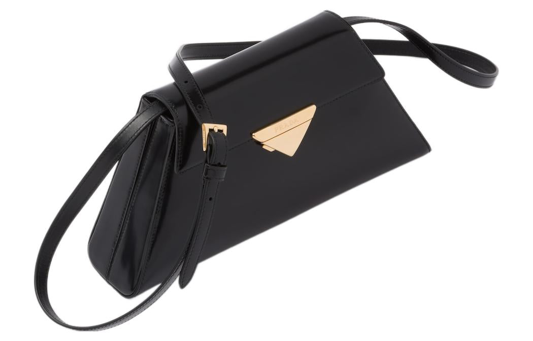 PRADA Brushed Leather One Shoulder Handbags Medium Size Women's Black