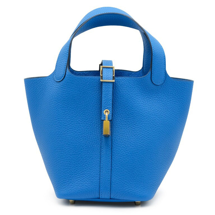 HERMES Picotin Lock Clemence Bullock Leather Basket Bag Handbag Bucket Bag Women's I7 Bleu Zellige Mosaic Blue