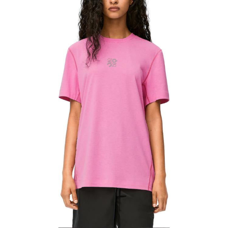 LOEWE x On Solid Color Letter Logo Crew Neck Loose Fit Short-Sleeved T-Shirt T-Shirt Women's Pink