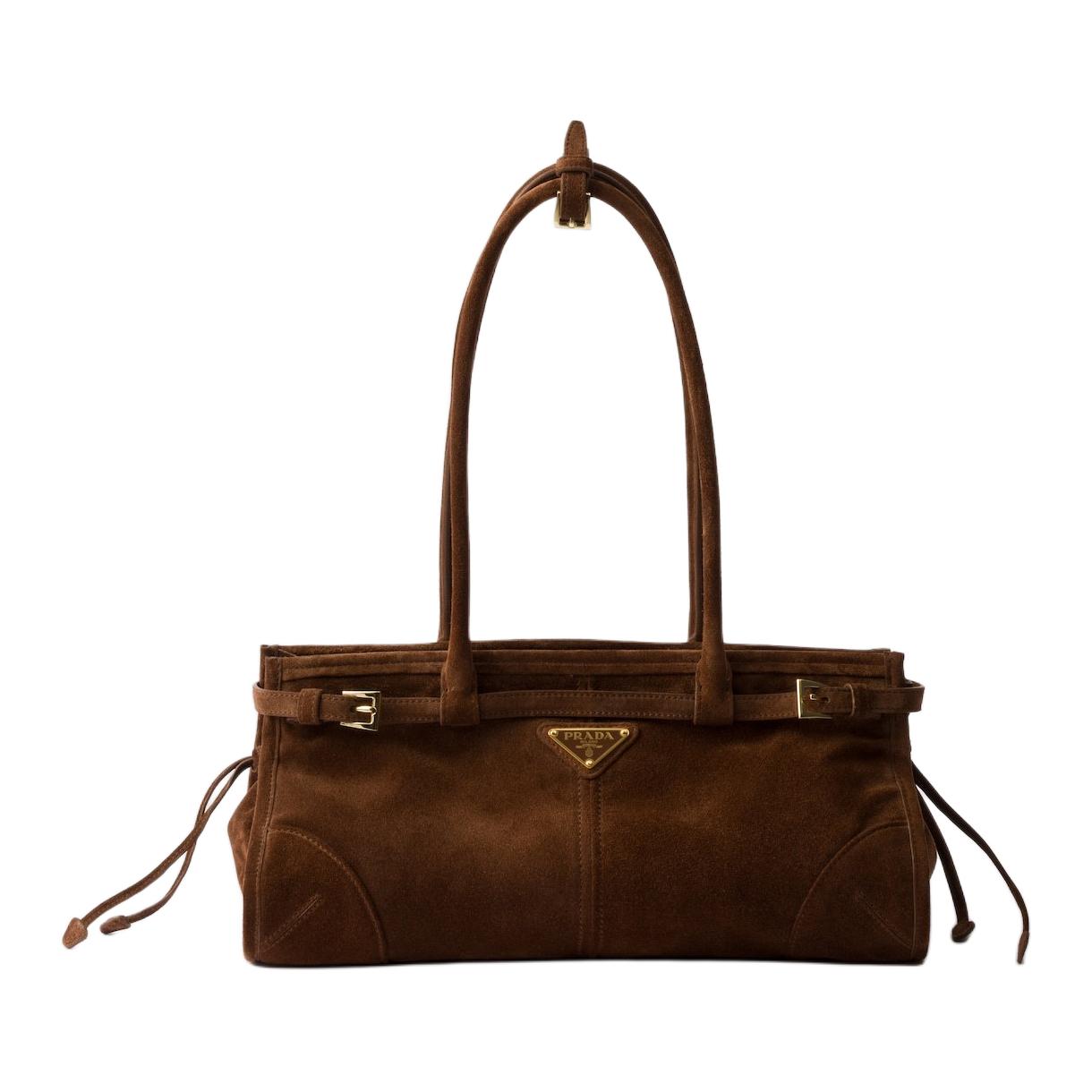 PRADA Suede One Shoulder Handbag Medium Size Women's Cocoa Brown