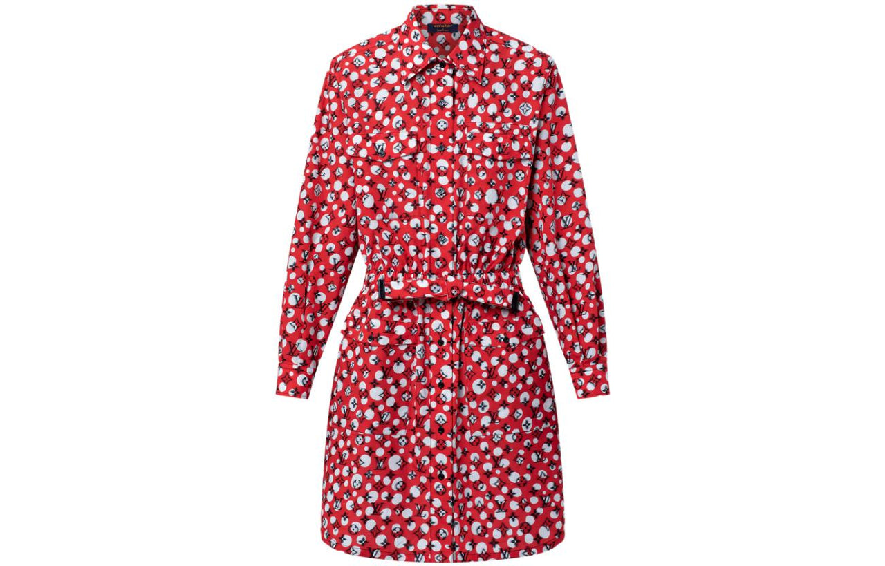 LOUIS VUITTON X Yayoi Kusama Infinity Dots Monogram Shirt Dress Rouge Vif/Red/White