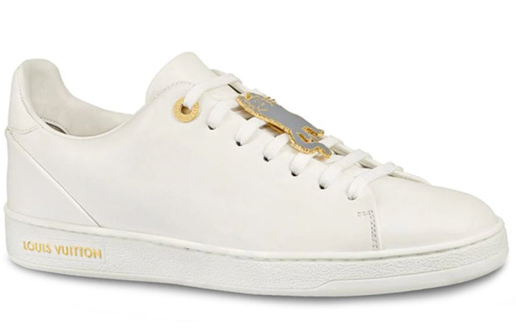 LOUIS VUITTON Frontrow Cowhide Cat Illustration Sneakers White Women's