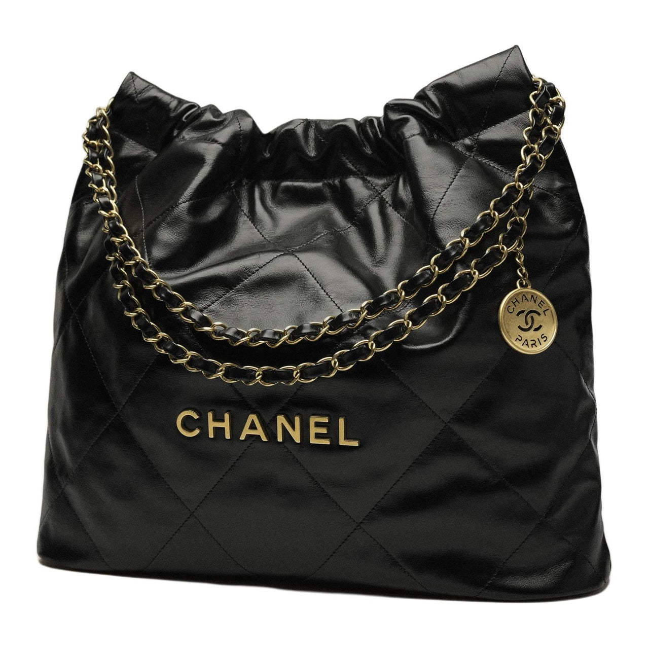 CHANEL 22Bag Shiny Calfskin Hobo Bag Crossbody Bag Shoulder Bag Medium Size Women's Black