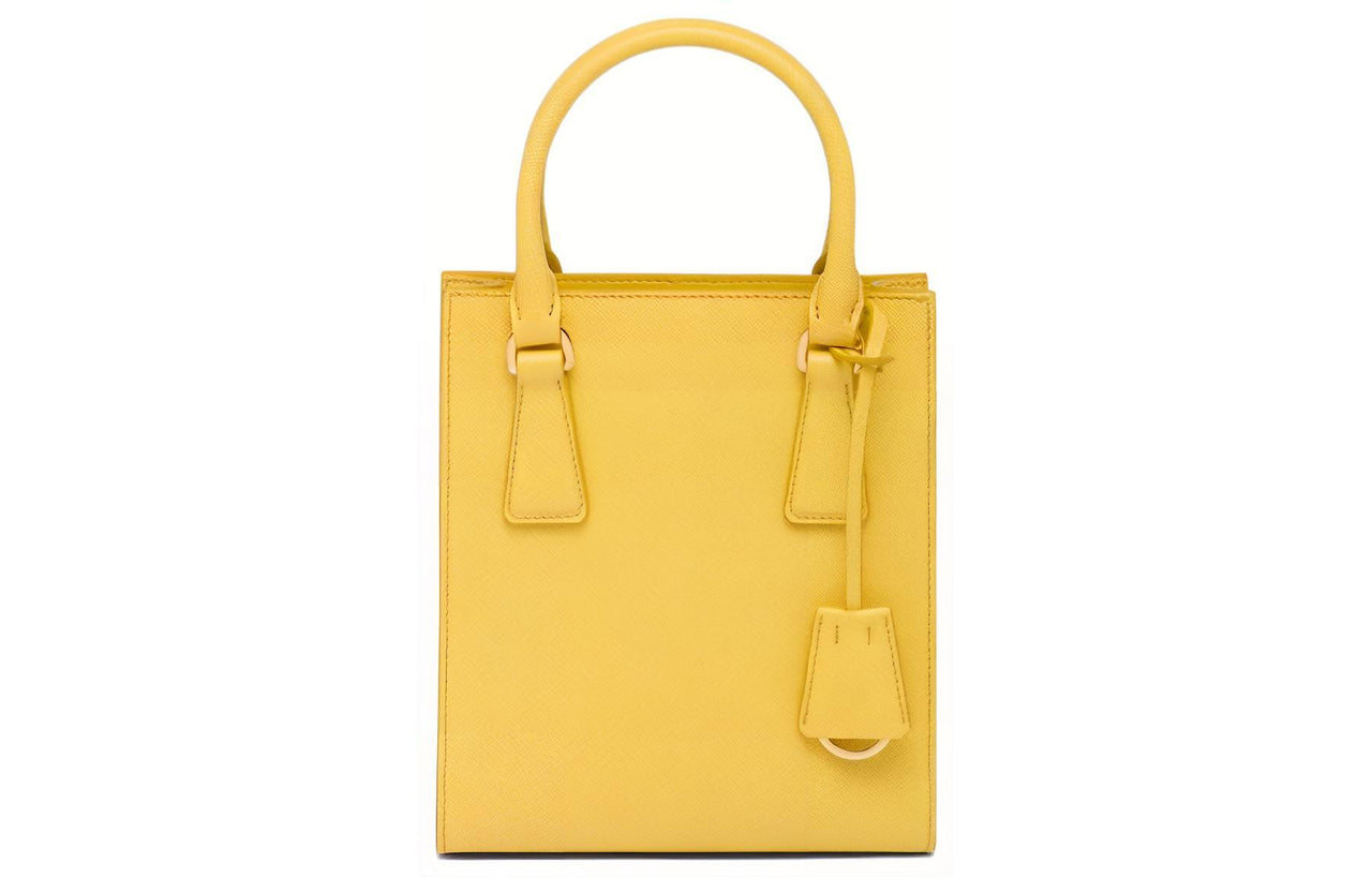 PRADA Saffiano Leather Shoulder Crossbody Handbag Women's Yellow